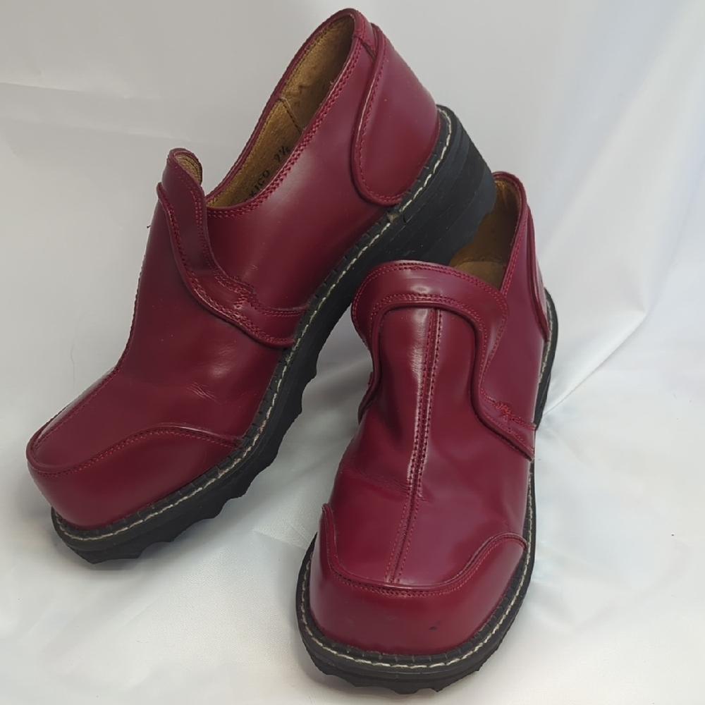 Vintage Fluevog Red Leather Slip-On Loafers